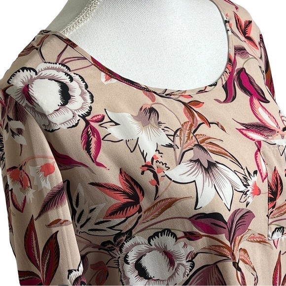 Valerie Stevens Floral Blouse Women's Medium Roll Tab Sleeves High Low Hem - Picture 4 of 9